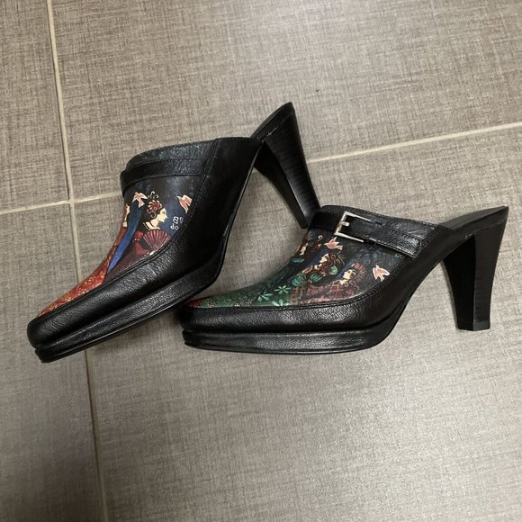 Icon shara twelve women Art Print leather heeled mule Nib 8 - Picture 2 of 9